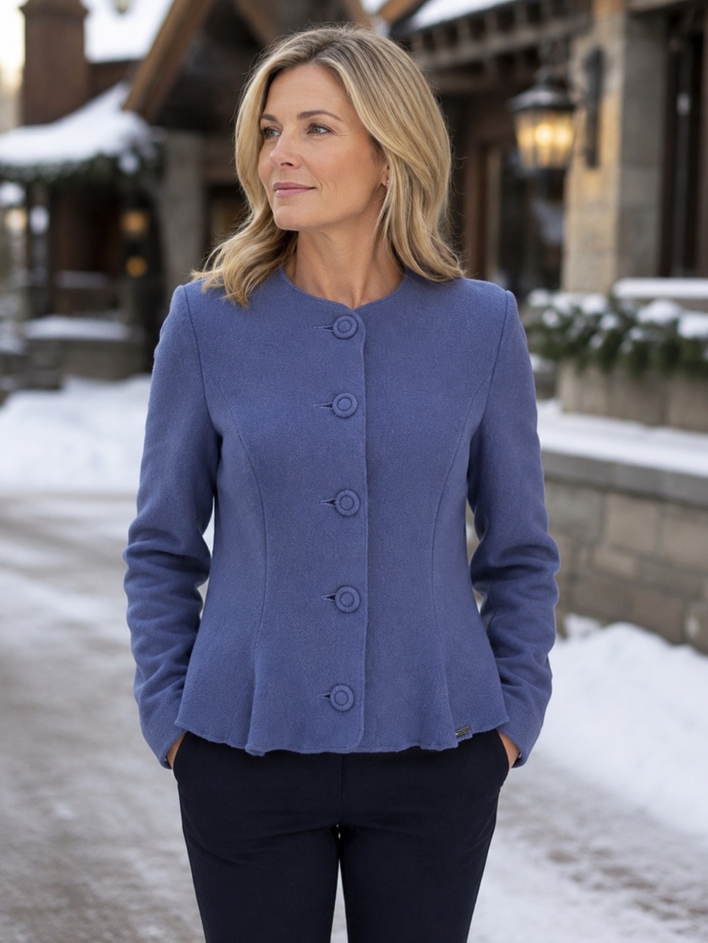 Geiger Austria 100% New Wool Peplum Jacket Periwinkle Blue Women's US 10/12 M/L